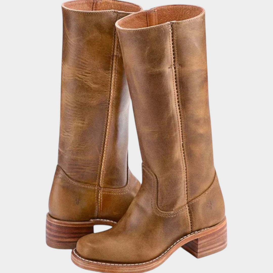 Ivorara | Women's Leather Block Heel Knee High Cowboy Boots