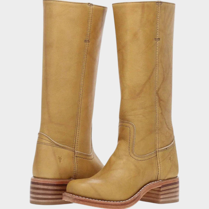 Ivorara | Women's Leather Block Heel Knee High Cowboy Boots