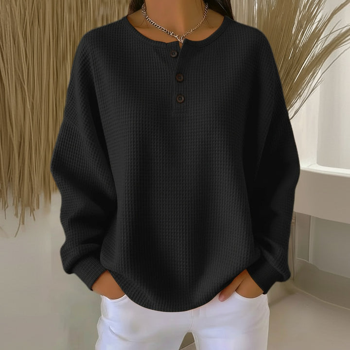 Jacintha | Women's Cozy Waffle Knit Button Front Sweaters — Black