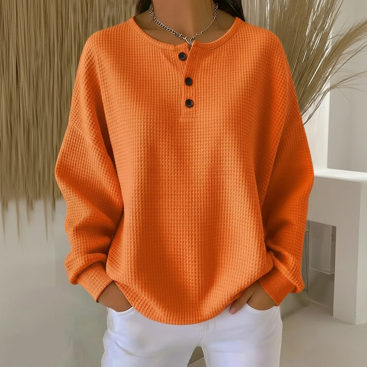 Jacintha | Women's Cozy Waffle Knit Button Front Sweaters — 1