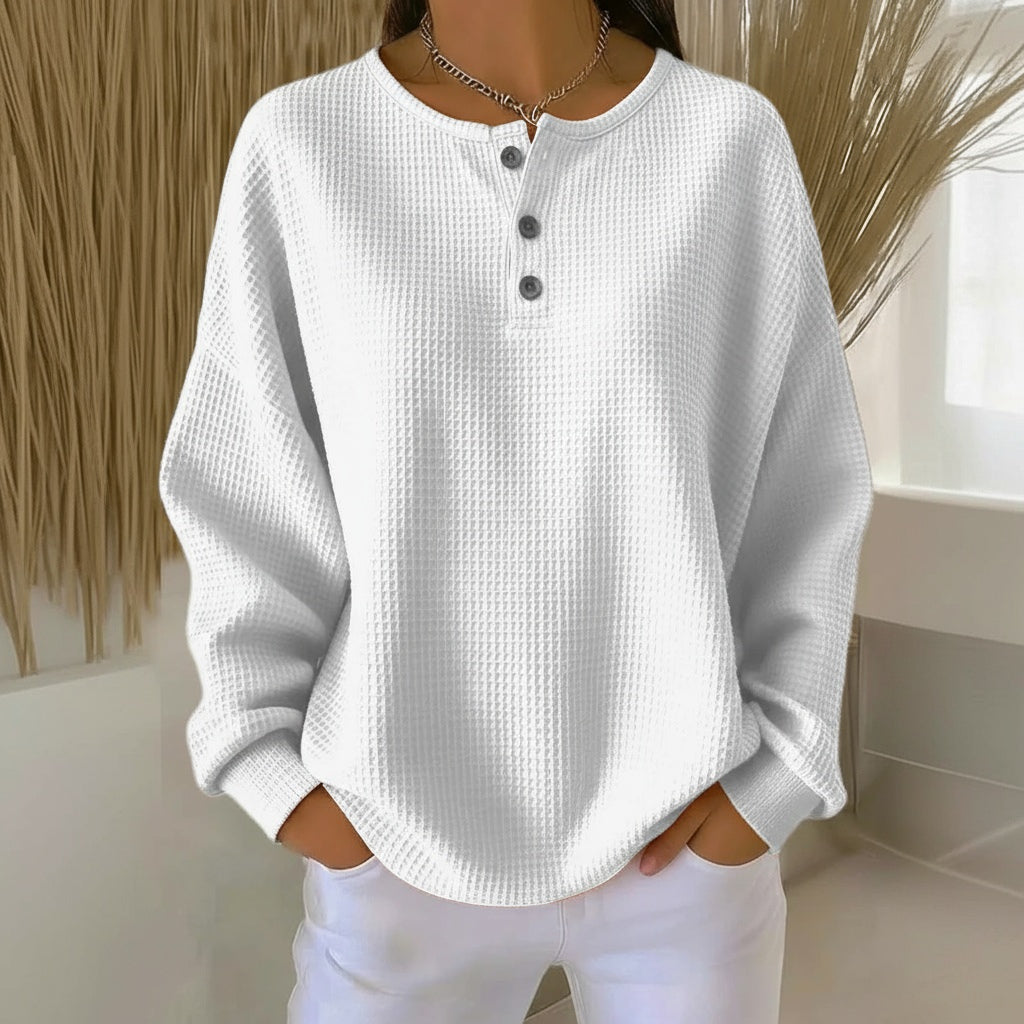 Jacintha | Women's Cozy Waffle Knit Button Front Sweaters — 2