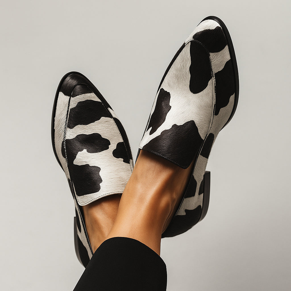 Joracine | Women's Orthopedic Comfort Slip-On Classic Cow Print Loafers with Slip On Design — 2