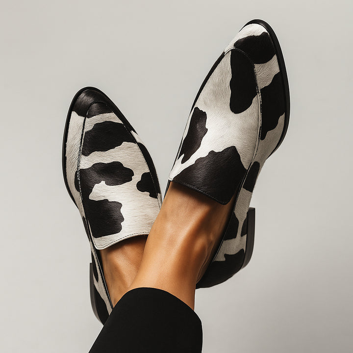 Joracine | Women's Orthopedic Comfort Slip-On Classic Cow Print Loafers with Slip On Design — 2