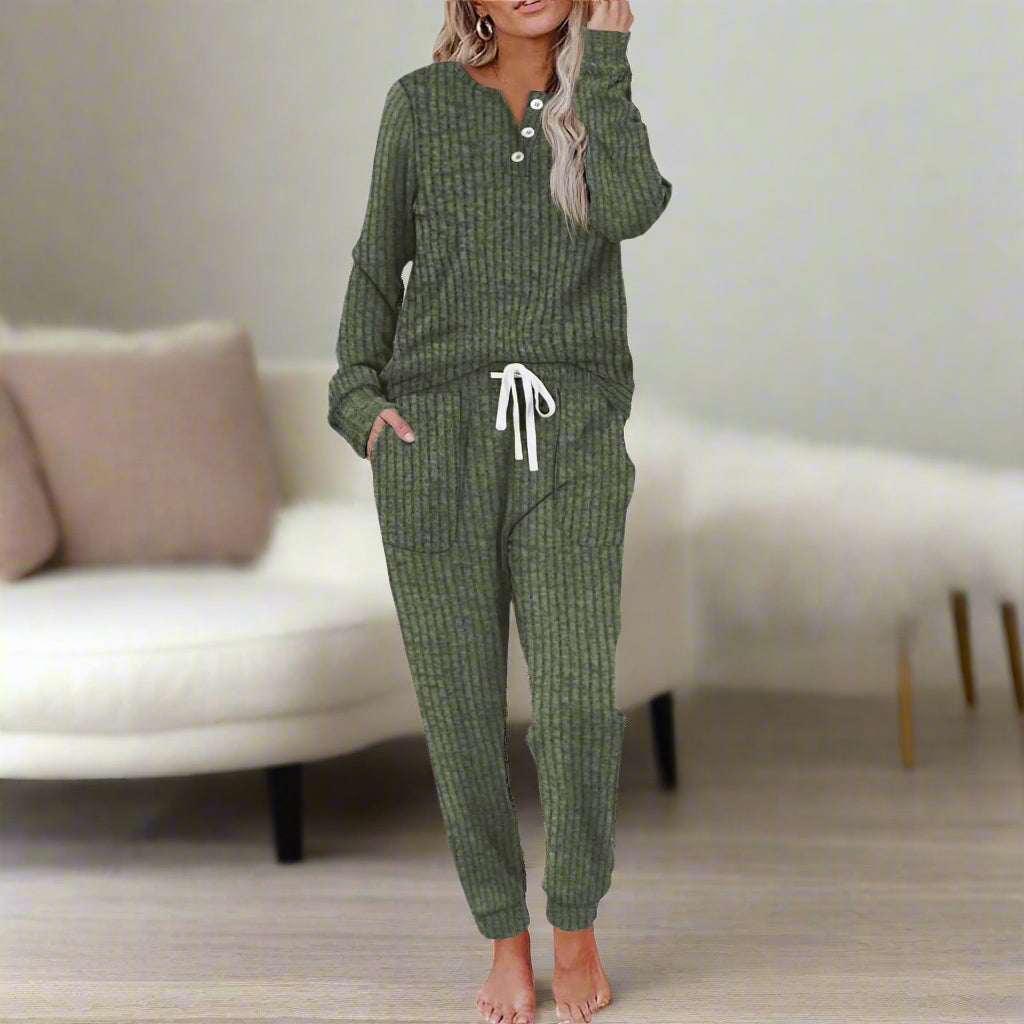 Joraeen | Women's Two-Piece Matching Cozy Two Piece Loungewear Set — Leaf Green