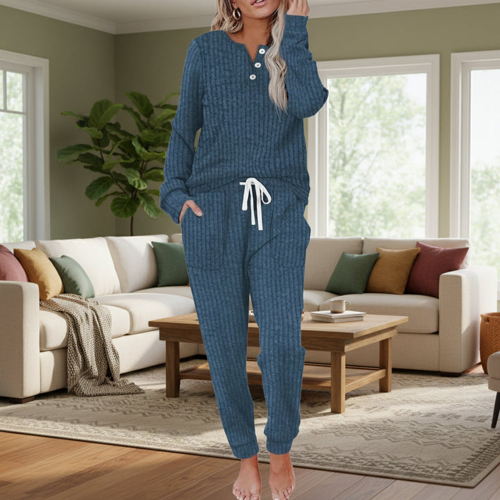 Joraeen | Women's Two-Piece Matching Cozy Two Piece Loungewear Set — Navy Blue