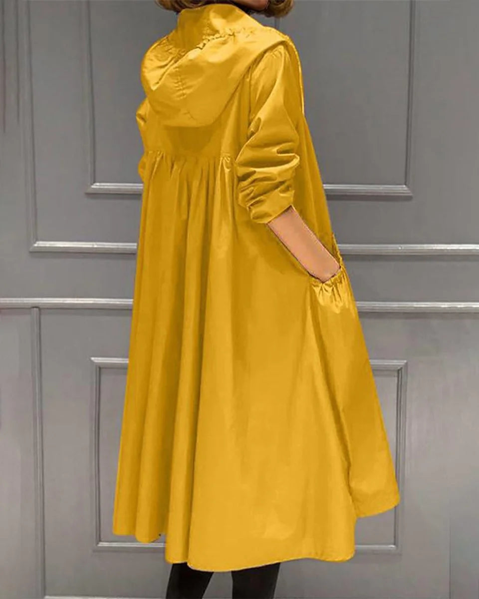 Joraelle | Women's Hooded Waterproof Long Trench Coat Zip-Up — Yellow