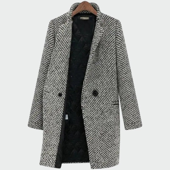 Joralyn | Women's Casual Stretch Houndstooth Longline Tailored Coat Top — 1