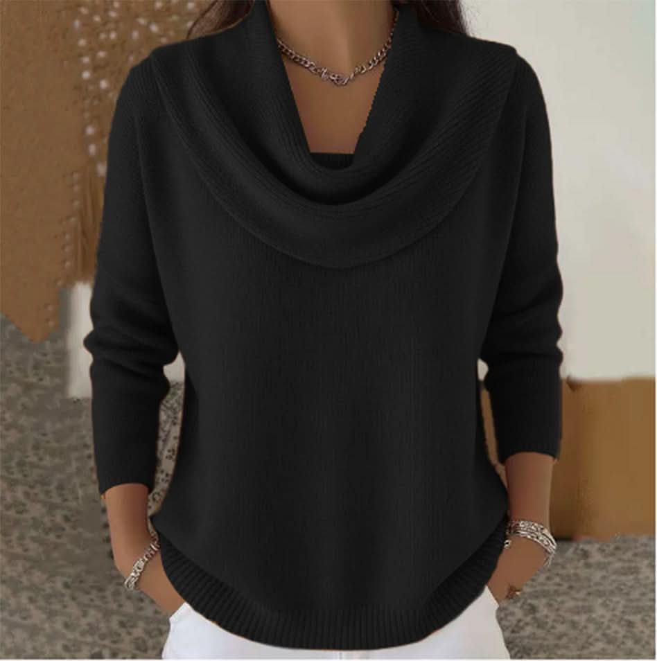 Joraphine | Women's Cozy Relaxed Fit Cowl Neck Knit Sweater — Black