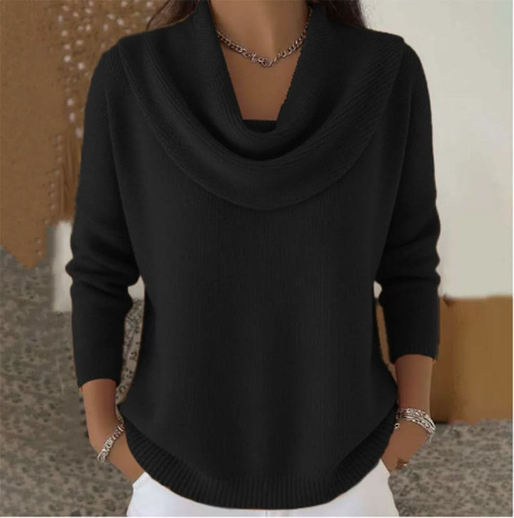 Joraphine | Women's Cozy Relaxed Fit Cowl Neck Knit Sweater — Black