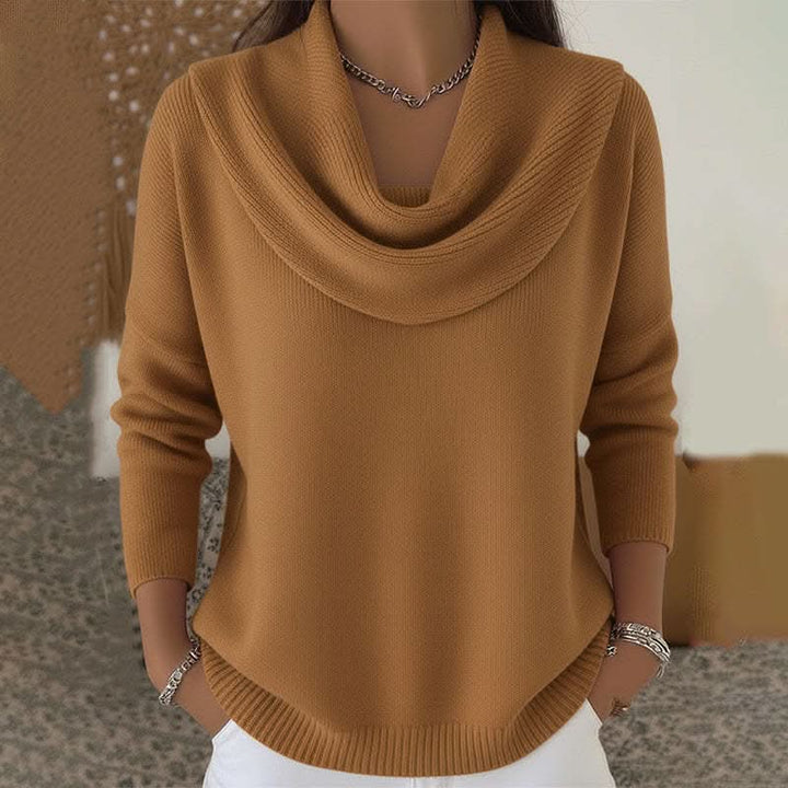 Joraphine | Women's Cozy Relaxed Fit Cowl Neck Knit Sweater — Brown