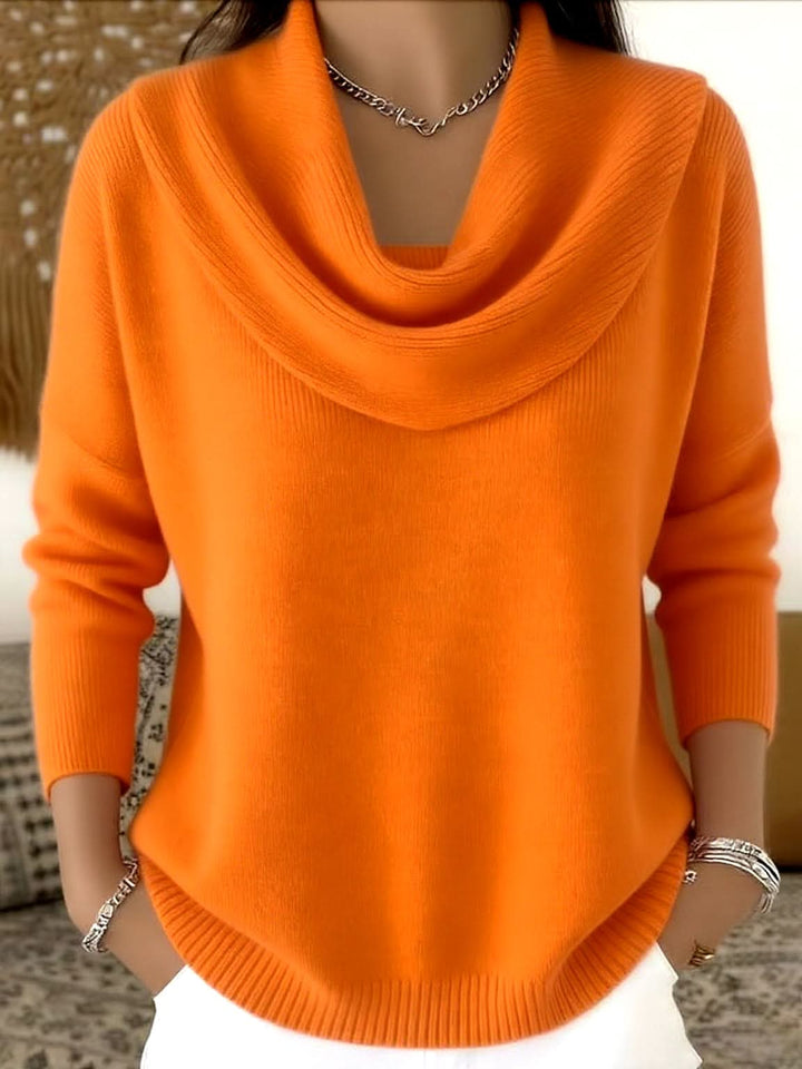 Joraphine | Women's Cozy Relaxed Fit Cowl Neck Knit Sweater — Orange
