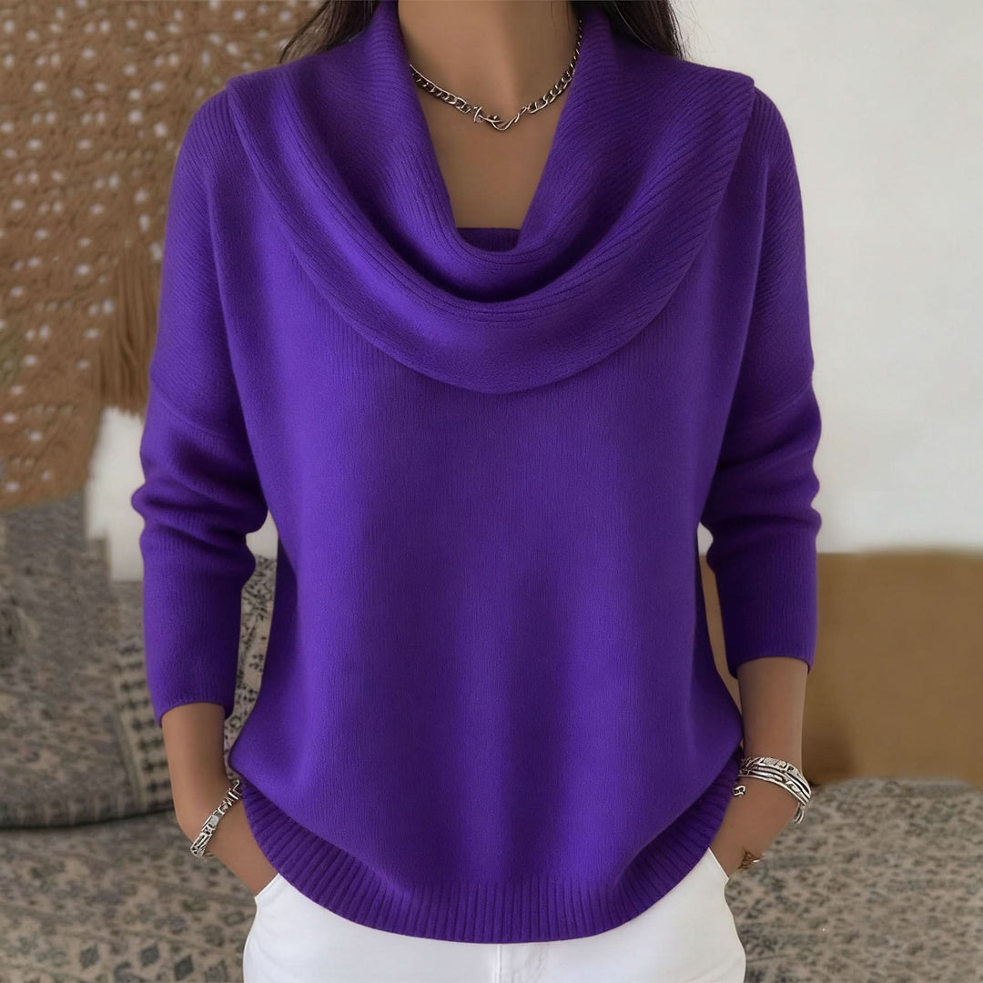 Joraphine | Women's Cozy Relaxed Fit Cowl Neck Knit Sweater — Purple
