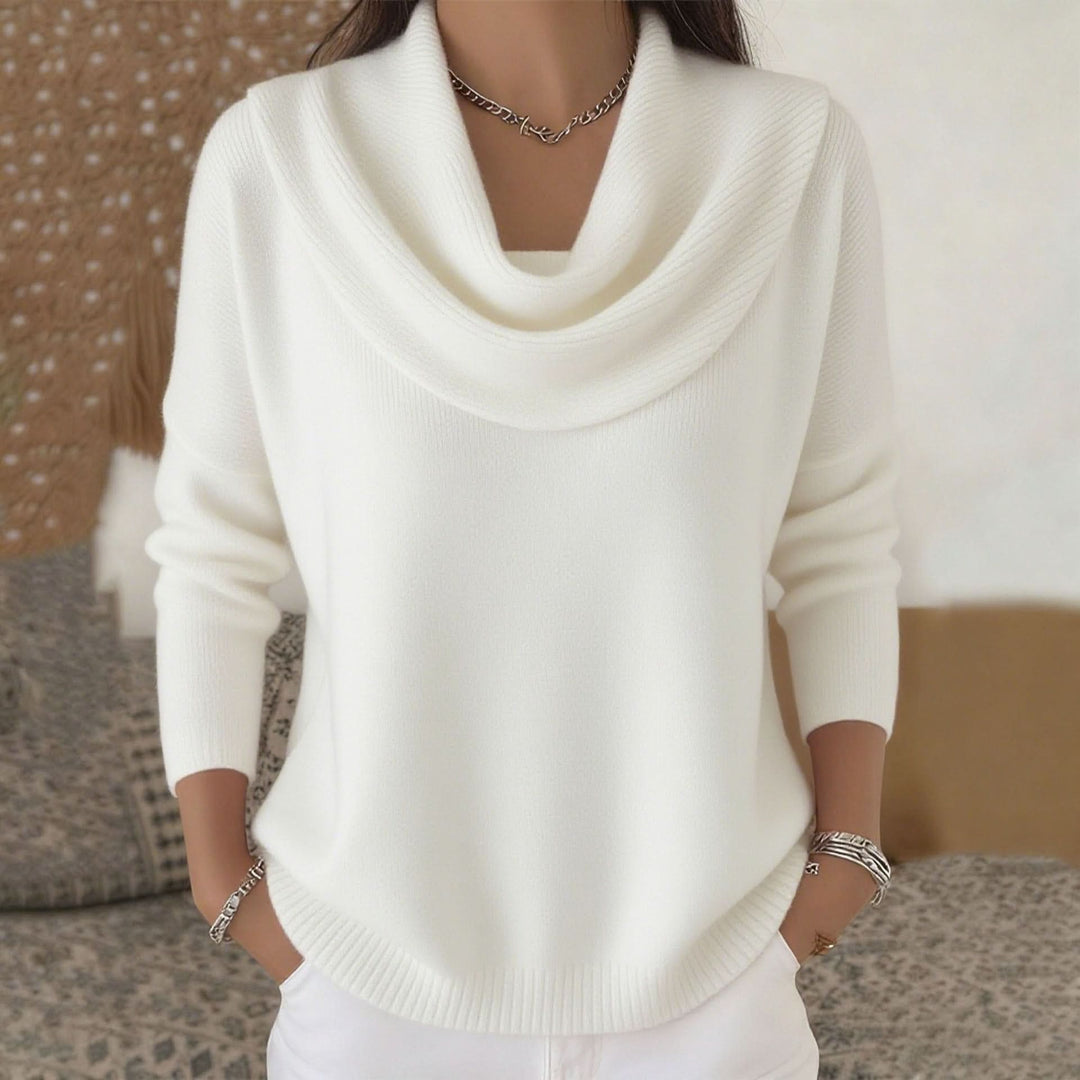 Joraphine | Women's Cozy Relaxed Fit Cowl Neck Knit Sweater — White