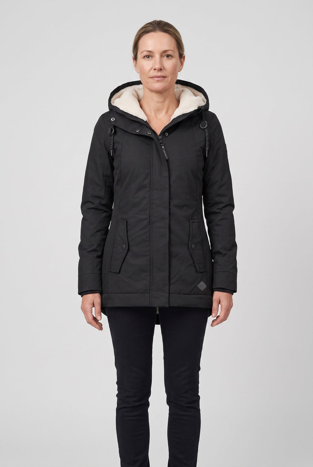 Jossvanne | Women's Hooded Padded Waterproof Coat, Longline Drawcord Waist Jacket — 1