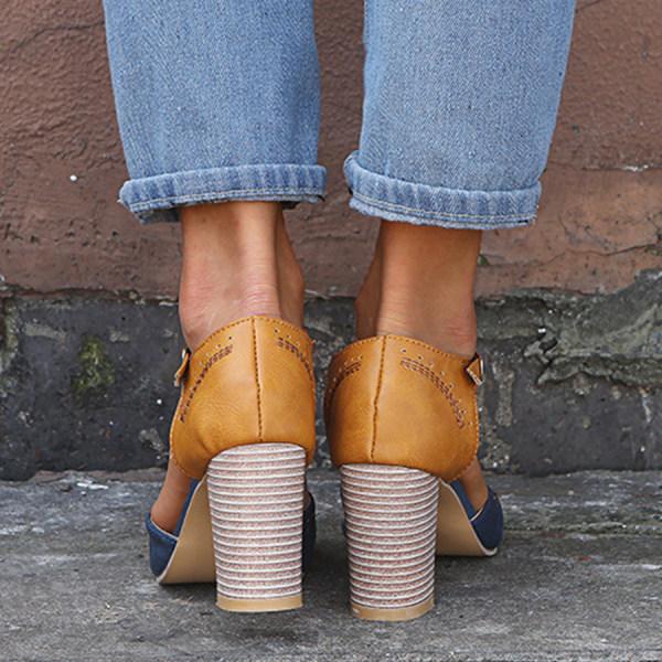 Back front angle of sophisticated heeled sandals on model.