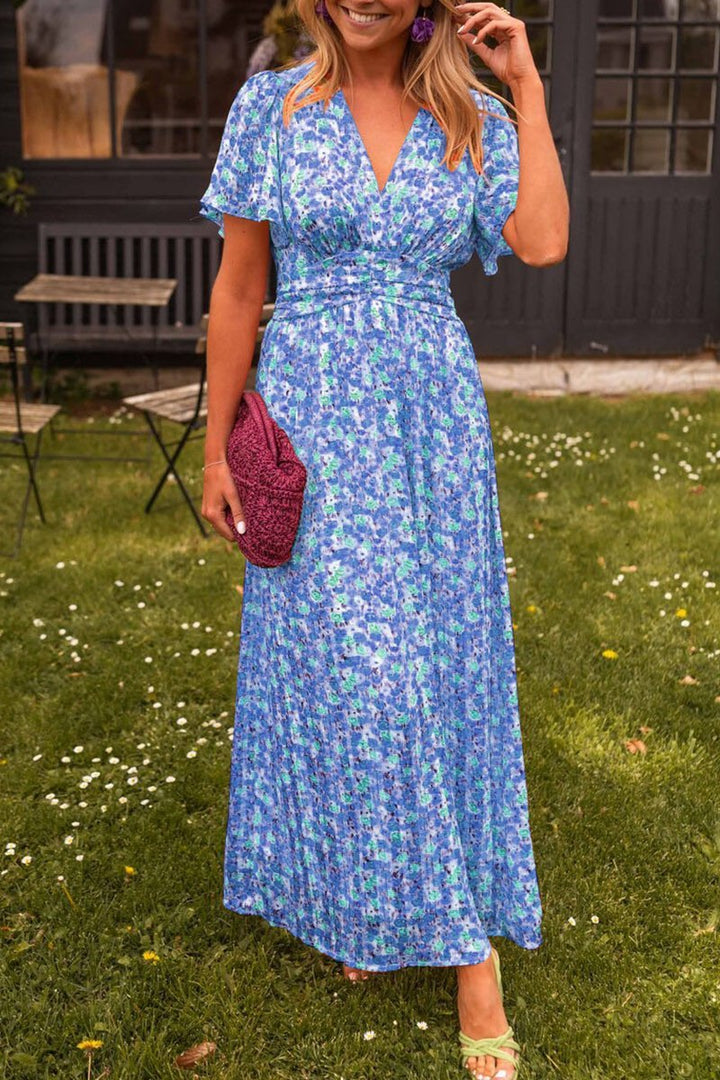 Garden party floral dress with flattering waist