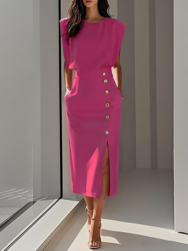 Junia | Women's Wedding Guest Elegant Charm Effortless Midi Dress Dresses — Dark Pink