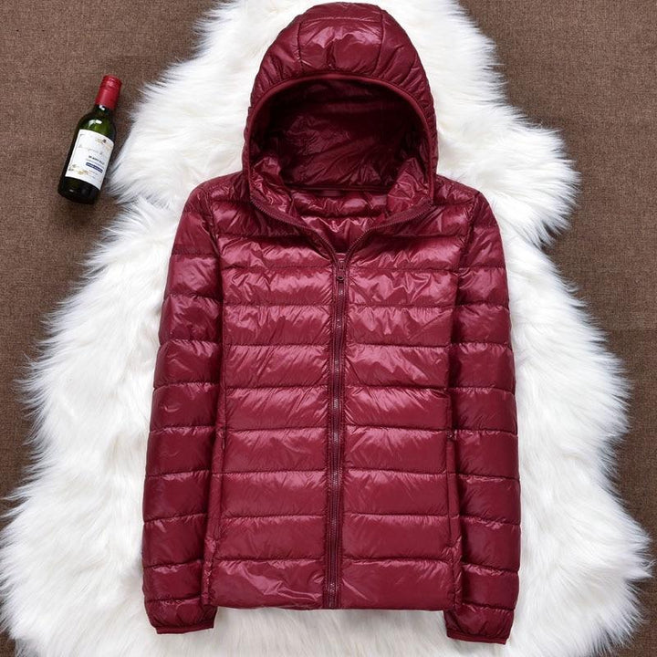 Junoana | Women's Hooded Quilted Puffer Jacket — Garnet