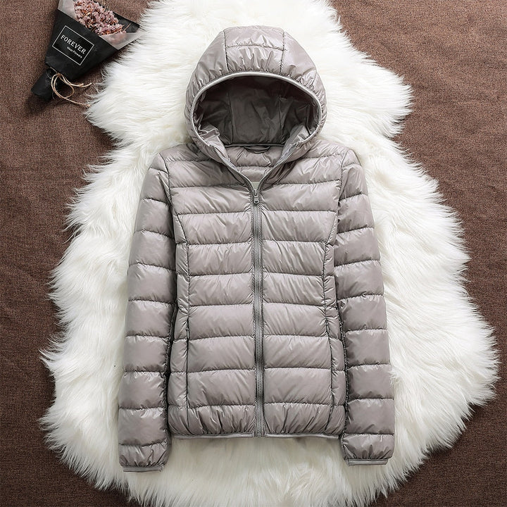 Junoana | Women's Hooded Quilted Puffer Jacket — Gray