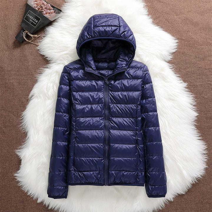Junoana | Women's Hooded Quilted Puffer Jacket — Navy Blue