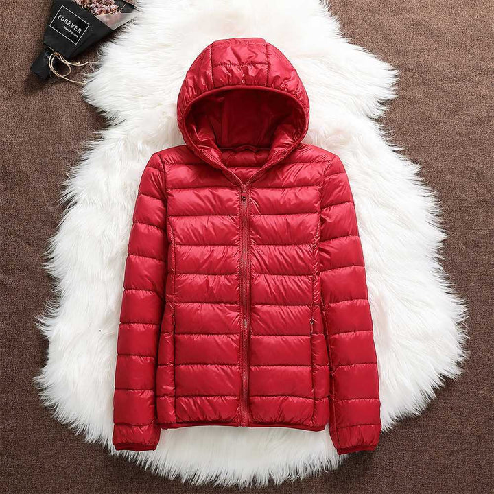 Junoana | Women's Hooded Quilted Puffer Jacket — Red