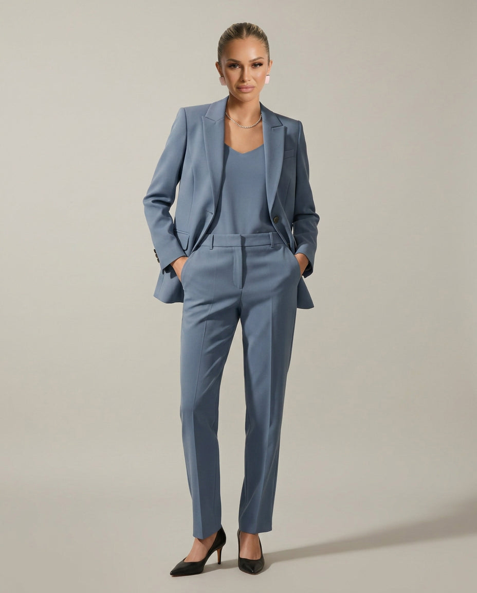 Junoanthe | Women's Tailored Single-Button Blazer Set with Straight-Leg Trousers — Blue