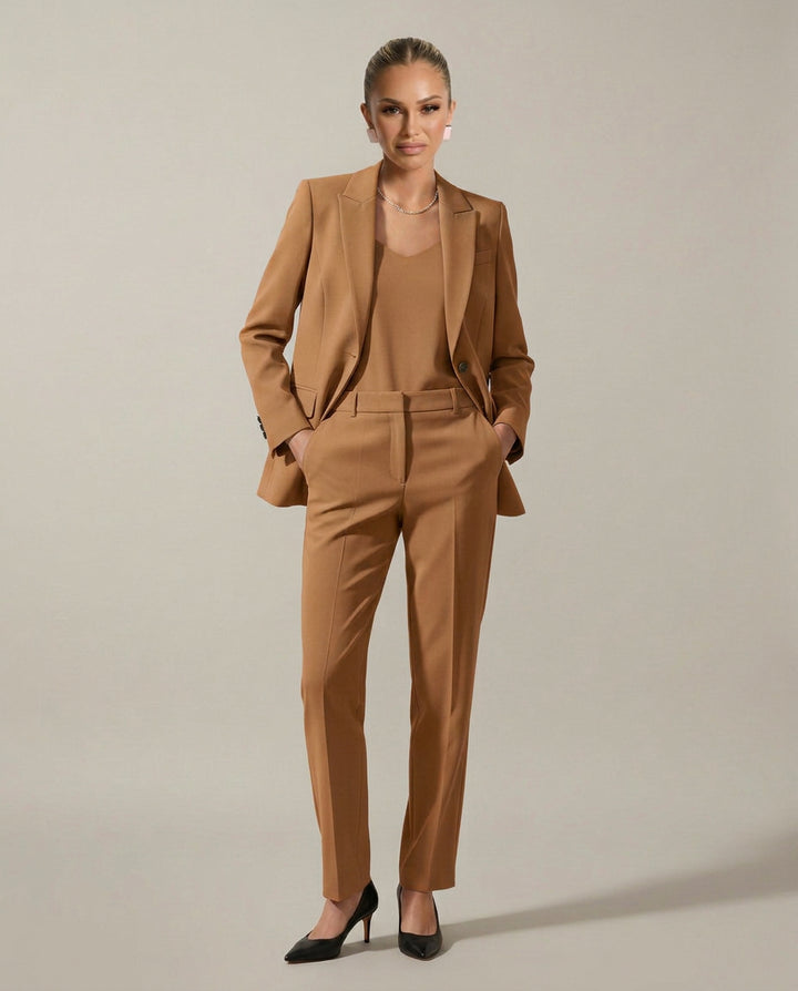 Junoanthe | Women's Tailored Single-Button Blazer Set with Straight-Leg Trousers — Brown