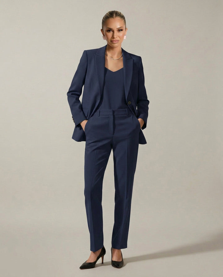 Junoanthe | Women's Tailored Single-Button Blazer Set with Straight-Leg Trousers — Navy