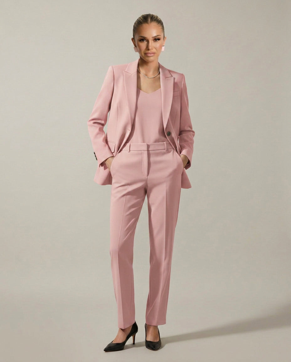 Junoanthe | Women's Tailored Single-Button Blazer Set with Straight-Leg Trousers — Pink