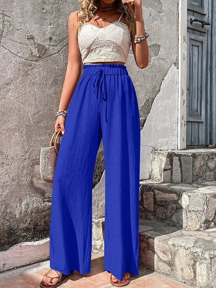 Kalivia | Women's Wide-Leg Relaxed High Waist Wide Leg Pants with Drawstrings Elastic — 2