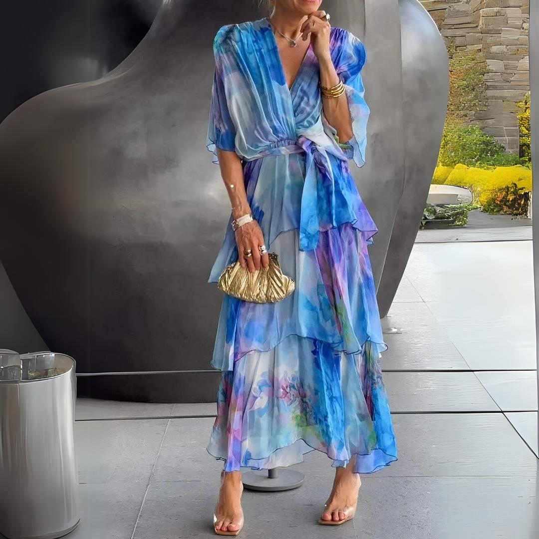 Kara | Women's Wedding Guest Elegant Draped Dresses — Blue