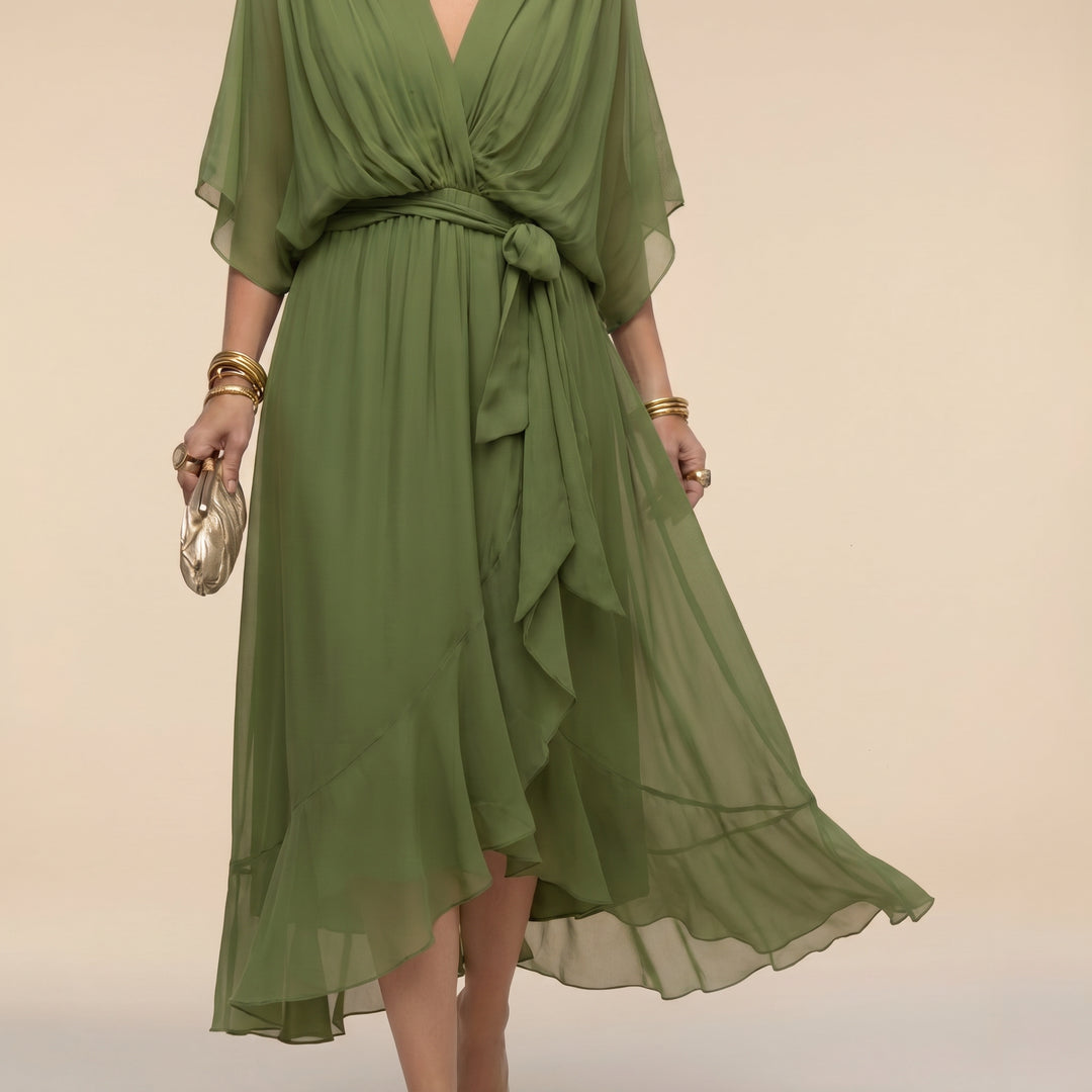 Katarina | Women's Wedding Guest Elegant V-Neck Wrap Midi Dress Dresses — 2