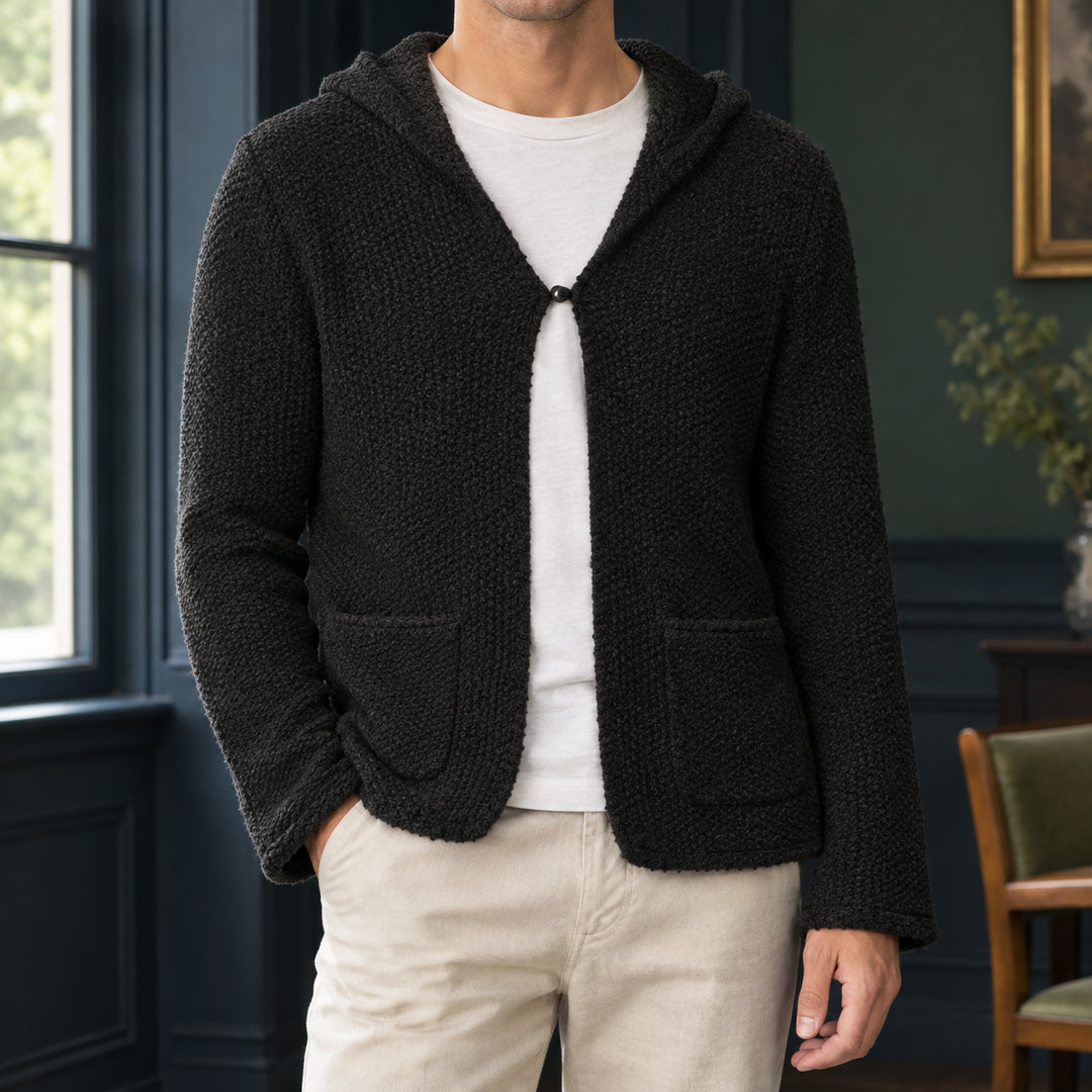 Kelvienne | Women's Wool Blend Textured Knit Hooded Cardigan