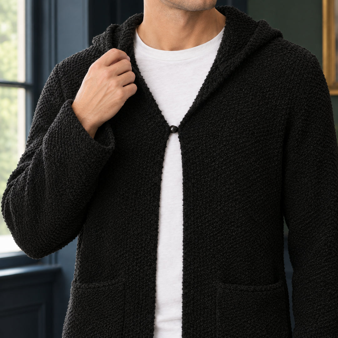 Kelvienne | Women's Wool Blend Textured Knit Hooded Cardigan