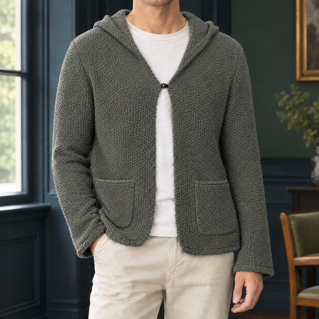 Kelvienne | Women's Wool Blend Textured Knit Hooded Cardigan