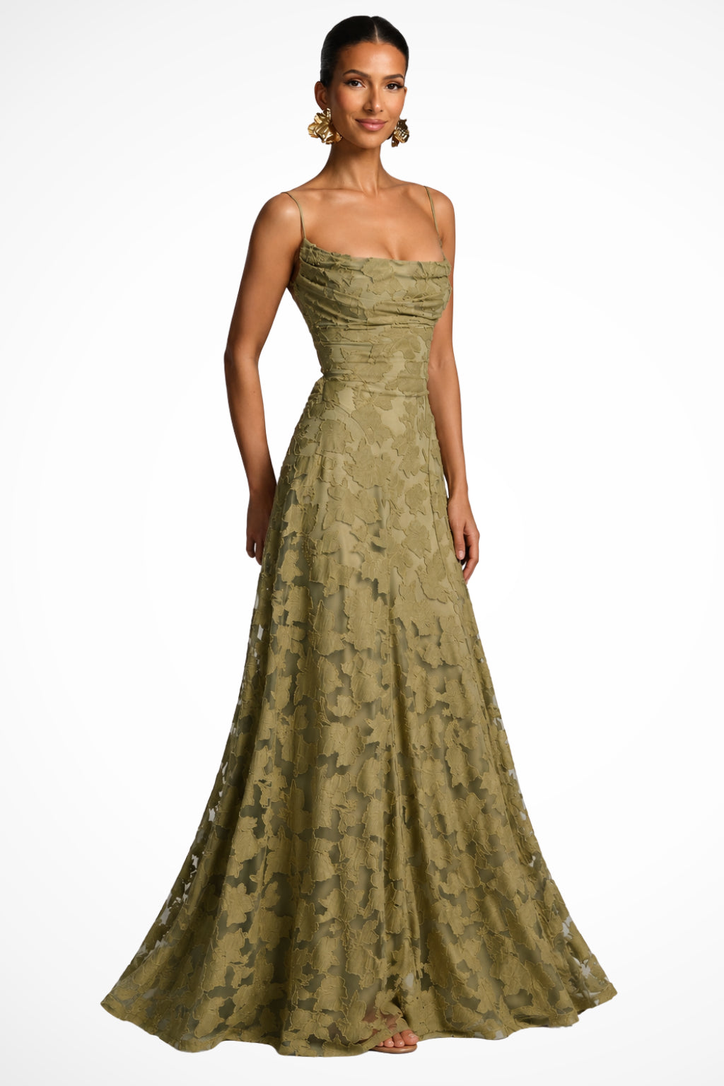 Kesiaine | Women's Elegant Cowl Neck Floral Lace Wedding Guest Maxi Dress — S