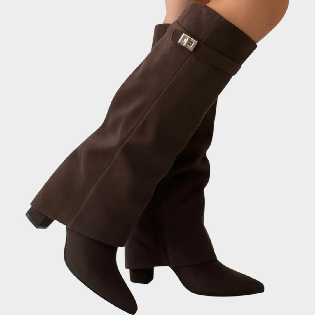 Kesiara | Women's Knee High Boots Casual Suede Slouch Low Heel — Brown
