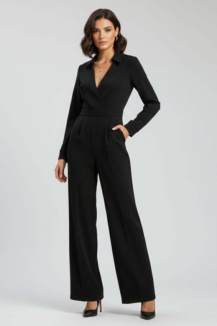 Kesiisse | Women's Wide-Leg Elegant Wide Leg Jumpsuit With Collar — 1