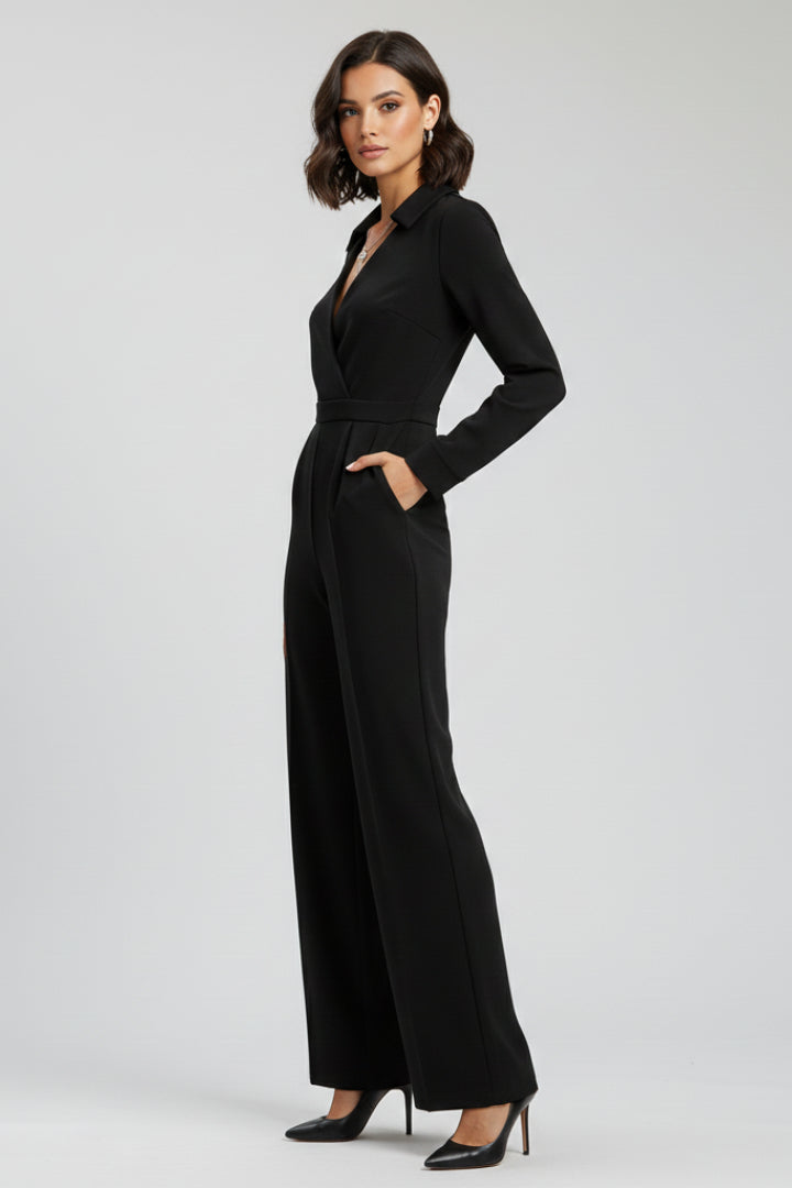 Kesiisse | Women's Wide-Leg Elegant Wide Leg Jumpsuit With Collar — 2