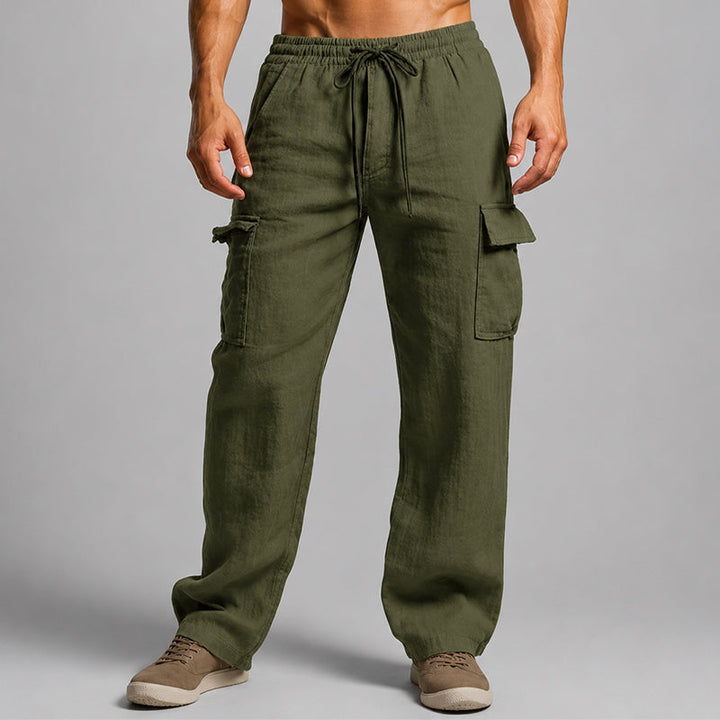 Kesinia | Women's Wide-Leg Linen Relaxed Fit Cargo Lounge Pants — Green