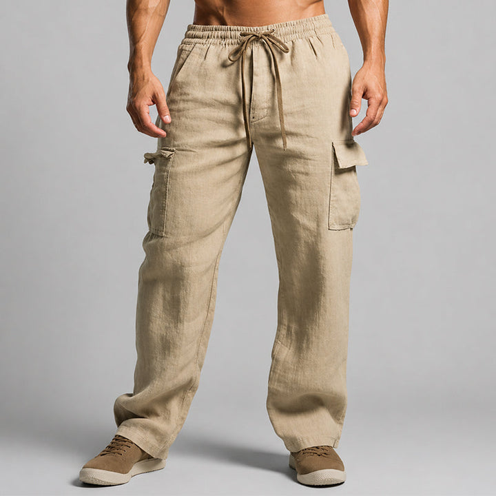Kesinia | Women's Wide-Leg Linen Relaxed Fit Cargo Lounge Pants — Khaki