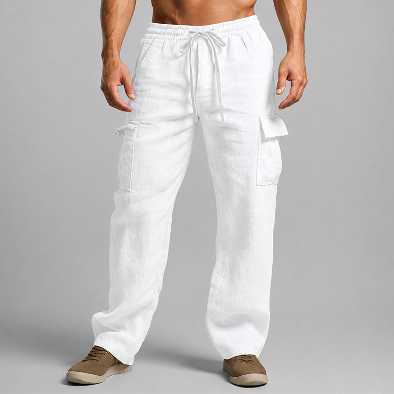 Kesinia | Women's Wide-Leg Linen Relaxed Fit Cargo Lounge Pants — White