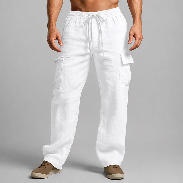 Kesinia | Women's Wide-Leg Linen Relaxed Fit Cargo Lounge Pants — White