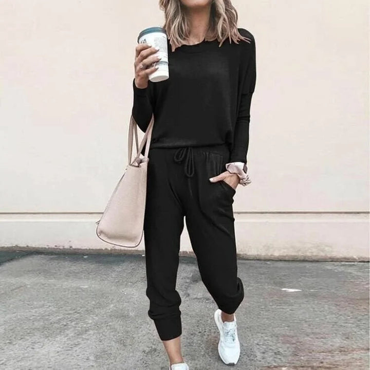 Kesivanne | Women's Cozy soft knit loungewear set with long-sleeve top and drawstring joggers — 2