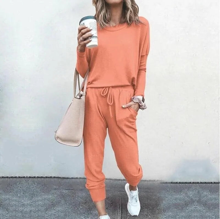 Kesivanne | Women's Cozy soft knit loungewear set with long-sleeve top and drawstring joggers — Watermelon