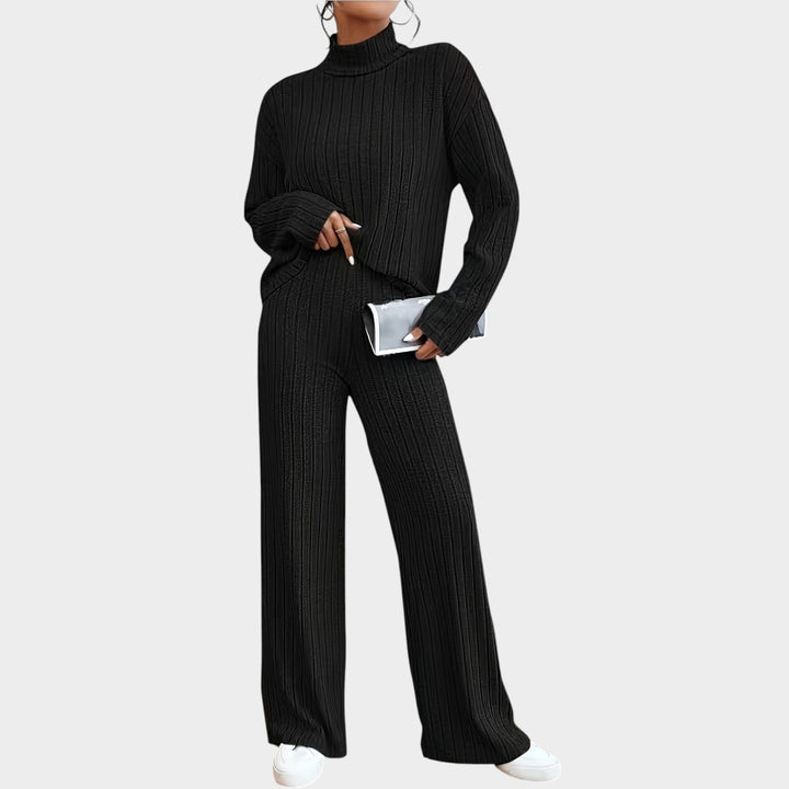 Laelessa | Women's Two-Piece Matching Set 2 Piece Casual Knit Mock Neck Wide Leg Pants — 1