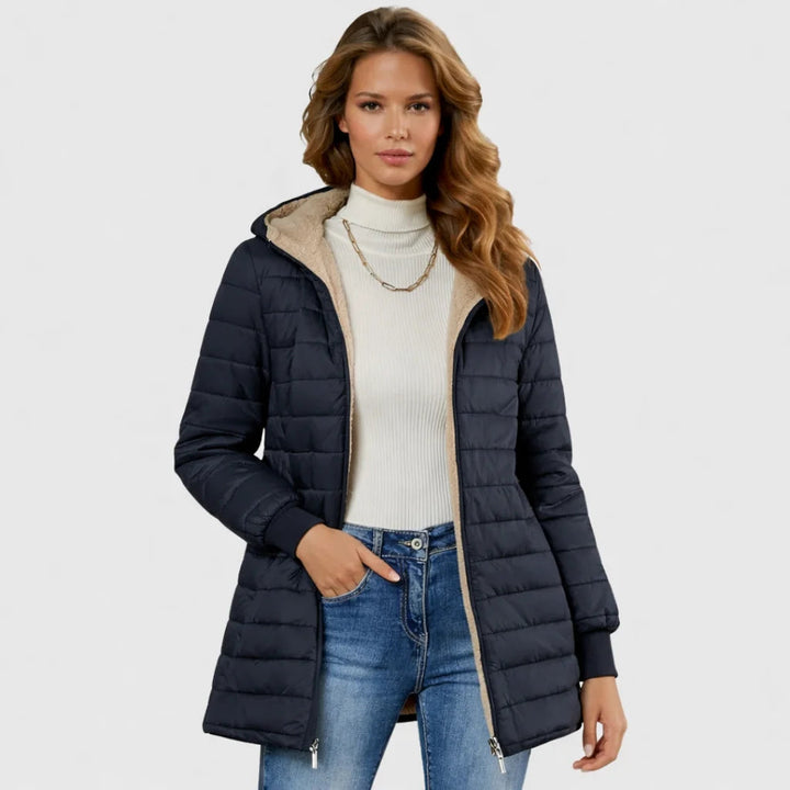 Laelmora | Women's sherpa-lined puffer jacket with hood and ribbed cuffs — Blue