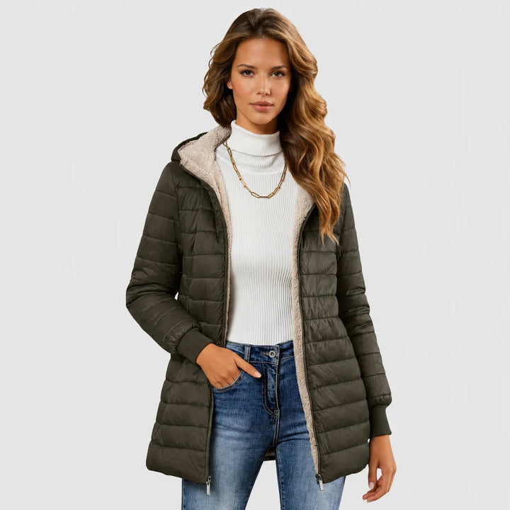 Laelmora | Women's sherpa-lined puffer jacket with hood and ribbed cuffs — Green