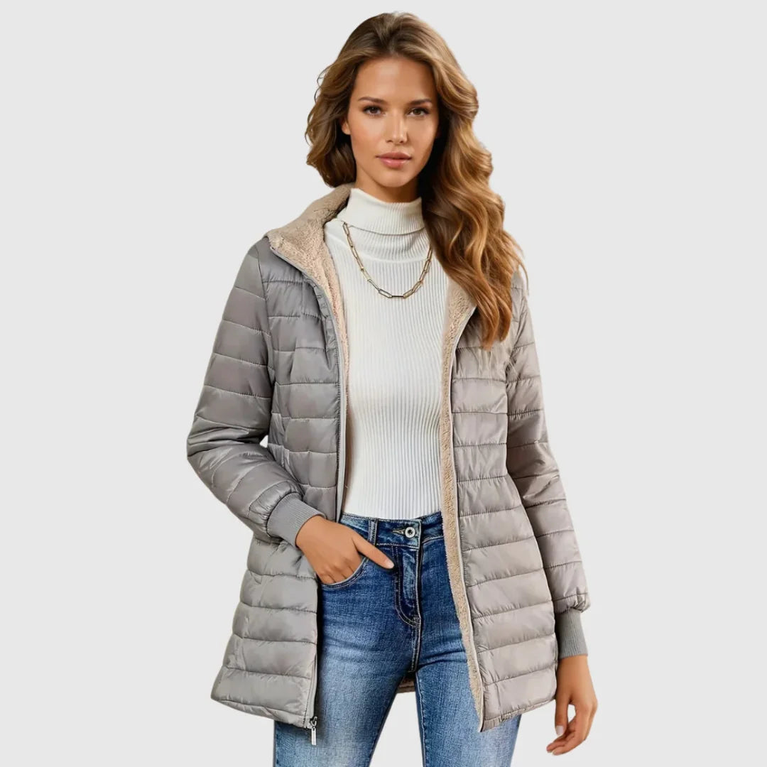 Laelmora | Women's sherpa-lined puffer jacket with hood and ribbed cuffs — Grey