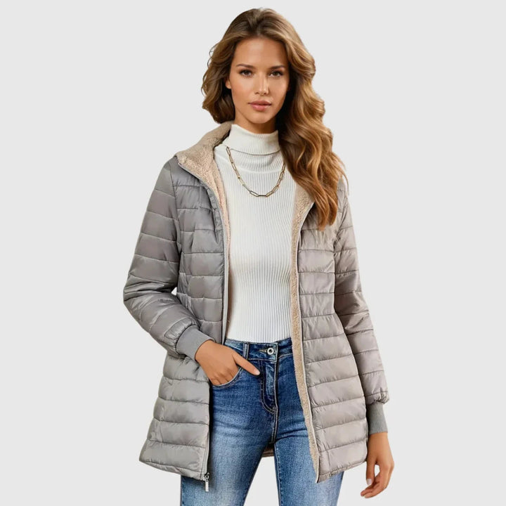 Laelmora | Women's sherpa-lined puffer jacket with hood and ribbed cuffs — Grey